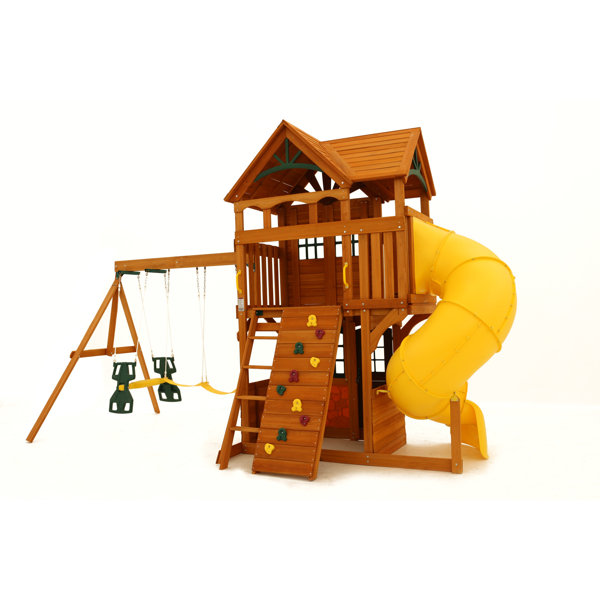 KidKraft Boulder Station Wooden Swing Set / Playset with Tube Slide
